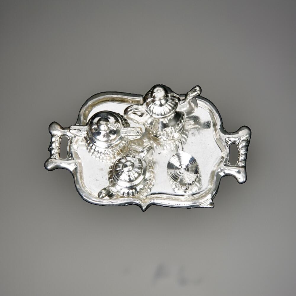 1:12 Dollhouse Miniature Traditional Silver Tea Coffee Set Dining 5 Pieces EUC - Picture 2 of 7